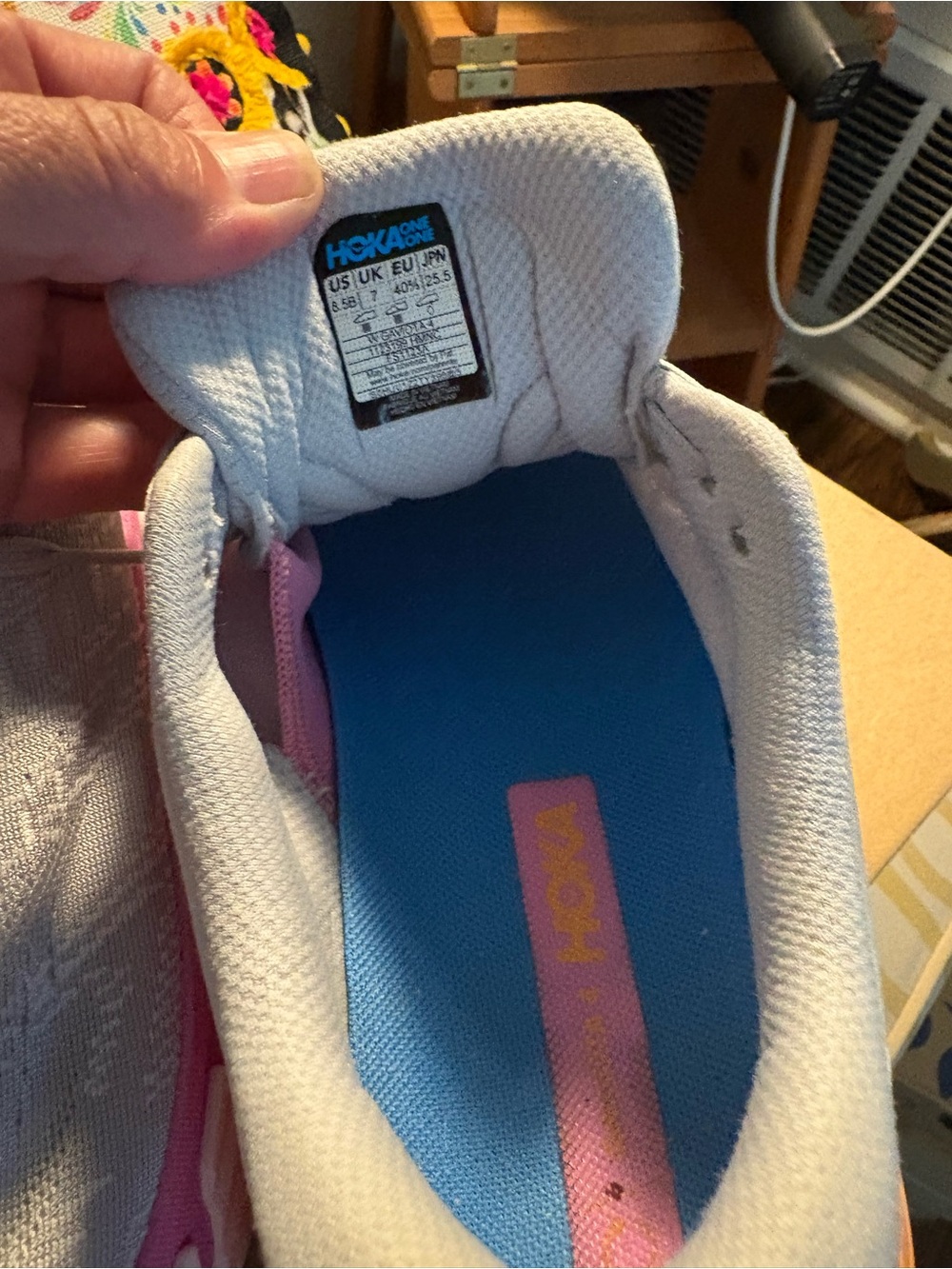 Gaviota 4 Hoka Light Gray Running Shoes with Pink & Orange Accents-worn 3 times - Picture 4 of 5